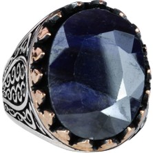 925 Ayar Katı Gümüş Erkek Yüzük Doğal Maden Taşları ile - El Yapımı Şıklık (Mavi Safir Taşı)