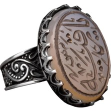 Erkekler Için 925 Ayar Gümüş Islami Yüzük - Doğal Akik Taşı ile Elle Oyulmuş Hat Sanatı