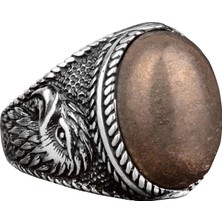 Doğal Pirit Taşlı Yüzük, Kartal Yüzüğü, 925 Ayar Gümüş Erkek Yüzüğü