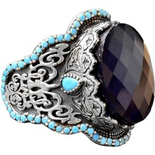 El Yapımı 925 Ayar Gümüş Erkek Yüzük Doğal Taş - Orta Doğu Kültürel Tasarımı (Oniks)