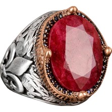 Doğal Yakut Taşlı Erkek Yüzüğü, 925 Ayar Gümüş Erkek Yüzüğü