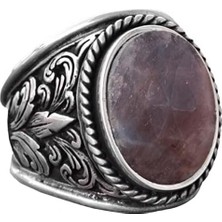 El Yapımı Doğal Safir Taşlı Yüzük, Fleur-De-Lis Tasarımlı Sterlin Gümüş Erkek Yüzüğü - Bilgelik ve Asalet Sembolü