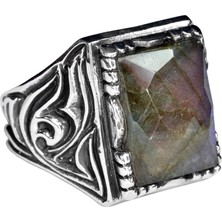 925 Ayar Gümüş Erkek Yüzük, Doğal Labradorit Taşı