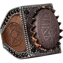 925 Ayar Gümüş Erkek Yüzük, Hematit Taşı, Vintage Islami Tasarım, Oyma Arapça Hat Yazısı