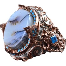 Doğal Yemeni Akik Taşı Yüzük, Sultan Tasarımı, 925 Ayar Gümüş Erkek Yüzük Altın Kaplama