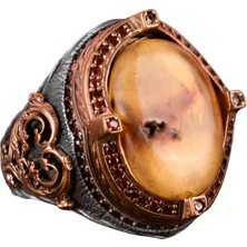 925 Ayar Gümüş Erkek Yüzük, Kehribar Taşlı Yüzük, Doğal Kehribar Taşlı Yüzük