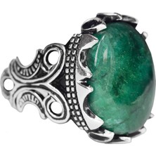 Erkekler Için 925 Ayar Gümüş Yüzük, Doğal Cabochon Zümrüt Taşı ile