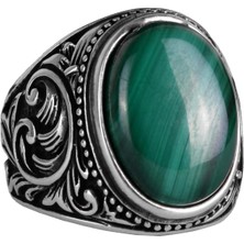 925 Ayar Katı Gümüş Erkek Yüzük, El Yapımı Malakit Taş Yüzük - Şifa Enerjisi Tasarımı