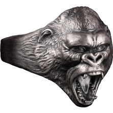 925 Ayar Gümüş Yüzük - 925 Ayar Gümüş Kızgın Goril Baş Yüzüğü - El Yapımı Hayvan Damga Yüzüğü Erkekler Için