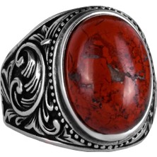 Doğal Kırmızı Kan Taşı Yüzük - 925 Ayar Gümüş Yüzük Erkekler Için, Tasarım Erkek Gümüş Yüzük