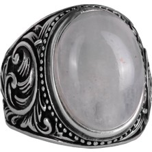 Doğal Cabochon Akuamarin Taş Yüzük - Sakin 925K Solid Gümüş Erkek Yüzük - Şeffaflık ve Huzur Tasarımı