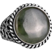 Doğal Taş Yüzük - 925 Ayar Sert Gümüş Erkek Yüzüğü ile Yeşim