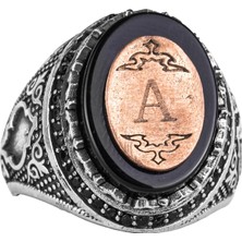 Kişiselleştirilebilir Monogram Oniks Taşlı Yüzük - 925 Ayar Gümüş Kişisel Yüzük Erkekler Için