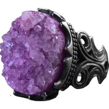 Drusy Kuvars Taş Yüzük, 925 Ayar Gümüş Erkek Yüzük, El Yapımı Cesur Takı