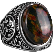 Doğal Yeşil Kan Taşı Yüzük - 925 Ayar Sterling Gümüş Yüzük Erkekler Için, Farklı Yüzük