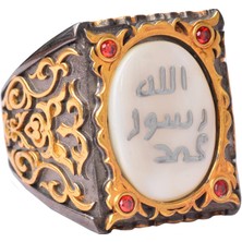 Erkeksterling Gümüş Sultan Yüzük - Islami Tasarım (Beyaz)