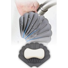 Gri Renk Kaymaz Istiridye Şekilli Silikon Sabunluk Sabun Depolama Tutucu ve Taşınabilir Sabunluk Plakası