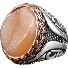 Doğal Druzy Kristal Kuvars Taşı Yüzük, Doğum Taşı Yüzüğü, 925 Ayar Gümüş Yüzük (Sarı)
