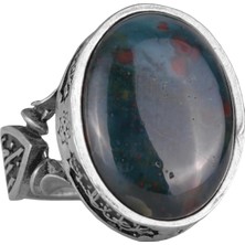 Doğal Kan Taşı Yüzük - El Yapımı 925 Ayar Gümüş Yüzük - Bilgelik, Koruma ve Ruhsallığın Sembolü