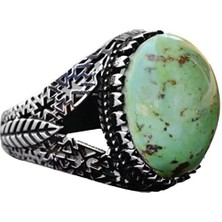 Doğal Turkuaz Taş Yüzük - Ayrıntılı Erkek Yüzüğü - 925 Ayar Sterlin Gümüş Özgün Tasarım (Model-5)