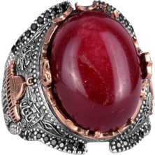 Doğal Yakut Taşlı Gümüş Erkek Yüzük, 925 Ayar Sert Gümüş Yüzük