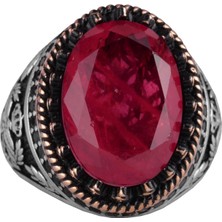 925 Ayar Gümüş Yüzük, Oluşturulmuş Taş Yüzük, Kartal Sembolü Yüzük, El Yapımı Yüzük (Oluşturulmuş Kırmızı Paraiba)