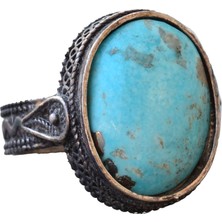 Doğal Arizona Turkuaz Taşı Yüzük - Ham Taş - Gümüş Erkek Yüzüğü