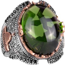 925 Ayar Gümüş Islami Erkek Yüzük, Peridot Taşı Yüzük