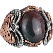 Yeşil Kan Taşı, 925K Sert Gümüş Erkek Yüzük, El Yapımı Zarafet