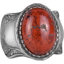 Doğal Taş Yüzük, 925 Ayar Gümüş Yüzük, (Kan Taşı)