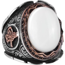 Osmanlı Tuğra Cabochon Inci Taş Yüzük, 925 Ayar Gümüş Yüzük Erkekler Için, Farklı Yüzük