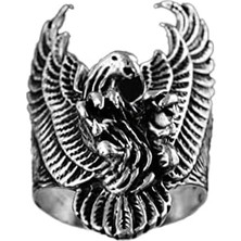 Büyük ve Ağı Heavy Yüzük, Anka Kuşu Yüzüğü, Ölüm Başlığı Yüzüğü, Biker Yüzüğü, 925 Ayar Gümüş Erkek Yüzüğü
