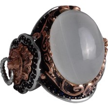 El Yapımı Aslan Cabochon Akuamarin Taş Yüzük, Hayvan Gümüş Yüzük - Sakin 925K Sert Gümüş Erkek Yüzük - Şeffaflık ve Sakin Tasarım