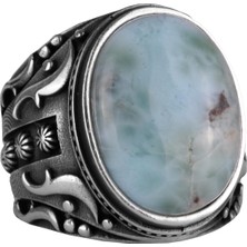El Yapımı Doğal Larimar Taşlı Yüzük, 925K Katı Gümüş Erkek Yüzüğü, Okyanus Sakinliği Tasarımı
