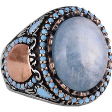 Doğal Taş Yüzük - El Yapımı Yüzük - El Işçiliği 925 Ayar Gümüş Yüzük (Akuamarin)