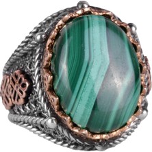 925 Ayar Katı Gümüş Erkek Yüzük, Doğal Malakit Taşlı Yüzük, Şifa Enerjisi Tasarımı