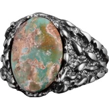 Doğal Arizona Turkuaz Taş Yüzük, Erkekler Için Hediye, 925 Ayar Gümüş Yüzük, Minimalist Yüzük (Stil-19)