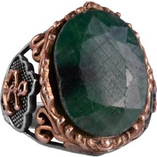 Denizci Çapa Yüzüğü, 925K Katı Gümüş Erkek Yüzüğü, El Yapımı Doğal Zümrüt Taşlı Yüzük