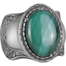 Doğal Taş Yüzük, 925 Ayar Gümüş Yüzük, Malakit