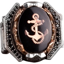 925 Ayar Gümüş Erkek Yüzük - Çapa Yüzük - Kaptan Denizci Yüzüğü - Deniz Temalı Takı