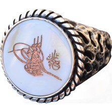 925 Ayar Gümüş Yüzük - Damgalı Erkek Yüzüğü - Semboller Yüzüğü (Osmanlı Simgesi)