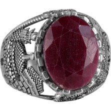 Doğal Yakut Taşlı Yüzük, Camii Gümüş Erkek Yüzüğü, 925 Ayar Sterlin Gümüş Yüzük