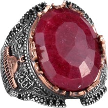 Doğal Yakut Taşlı Yüzük, Camii Gümüş Yüzük, 925 Ayar Sterlin Gümüş Yüzük