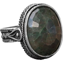 Sert 925 Ayar Gümüş Unisex Yüzük - Yeşil Jade Doğal Taş