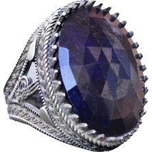 El Yapımı Doğal Taş Yüzük, 925 Ayar Gümüş Erkek Yüzük - Görkemli ve Şahane Tasarım (Mavi Safir)