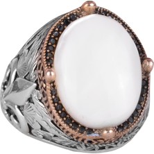 925K Gümüş El Yapımı Erkek Yüzük - Çeşitli Doğal Taşlarla (Inci) Mevcuttur