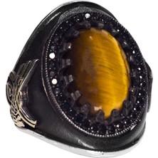 El Yapımı Sterlin Gümüş Erkek Yüzük | Doğal Kaplan Göz Taşı | Güç ve Koruma Tasarımı