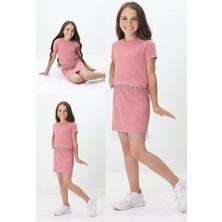 Kız Çocuk Zincir Detaylı Crop Takım – Etekli 4-10 Yaş