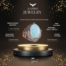 925 Ayar Gümüş Yüzük, Doğal Larimar Taşı ile El Yapımı Vintage Erkek Beyan Yüzüğü