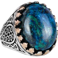 925 Ayar Katı Gümüş Erkek Yüzük Doğal Taşlarla - El Yapımı Zarafet (Azurit Taşı)